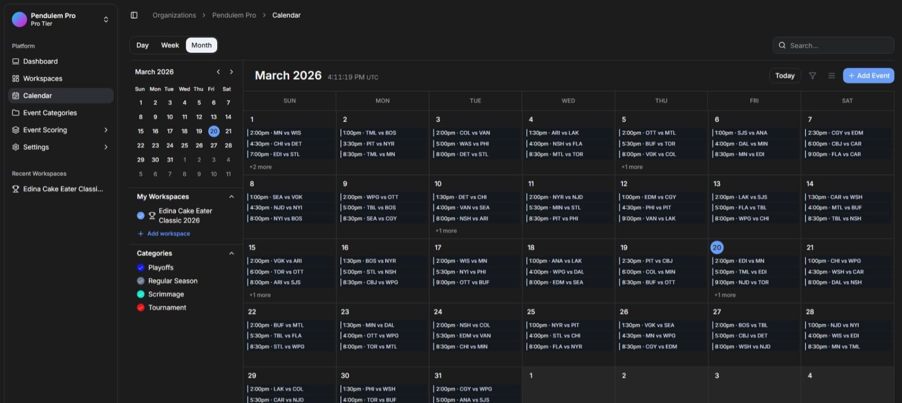 Organization calendar in GameSheet