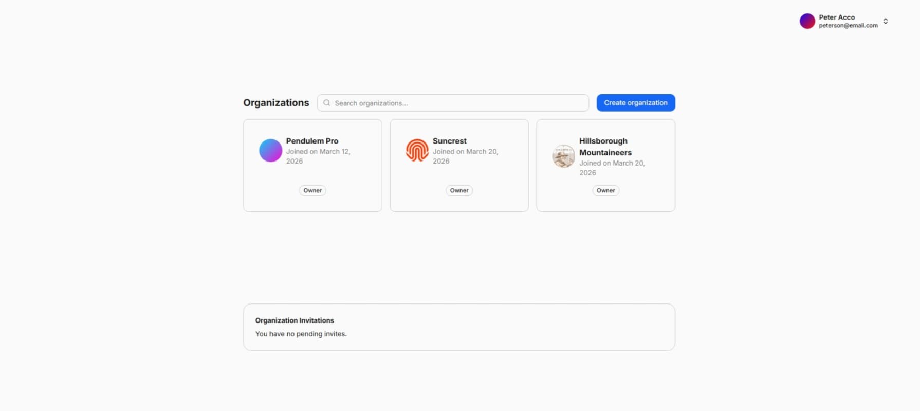 Organizations list in GameSheet